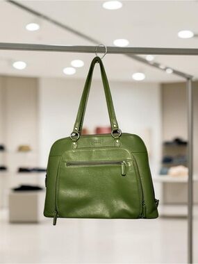 Vintage Franklin Covey Green Pebble Leather 15” Laptop Work Bag Tote Officecore